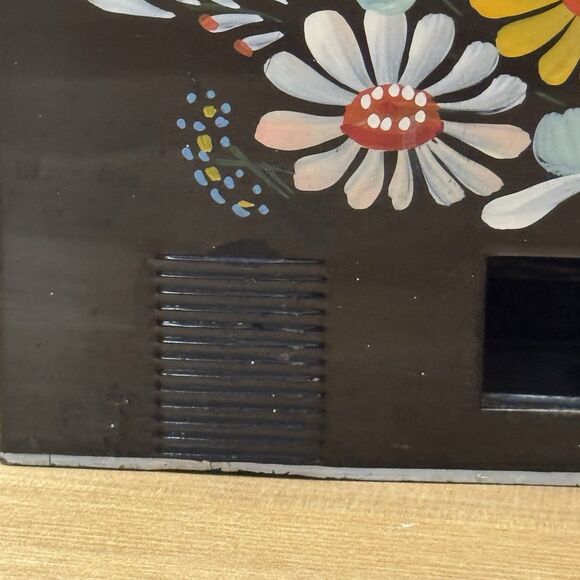 Vintage Wall Mount Metal Double Match Box Holder Dispenser Black Floral - Picture 3 of 12